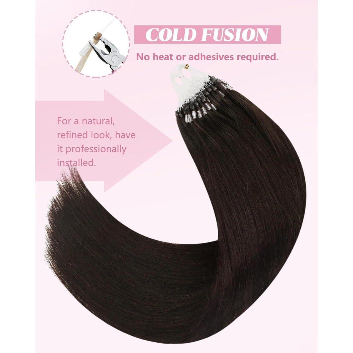 Echthaar Haarverlängerung Braun 55cm – Micro Ring Extensions