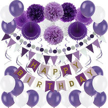 Geburtstagsdeko Violett Happy Birthday Banner Pom Poms Fans Fächer
