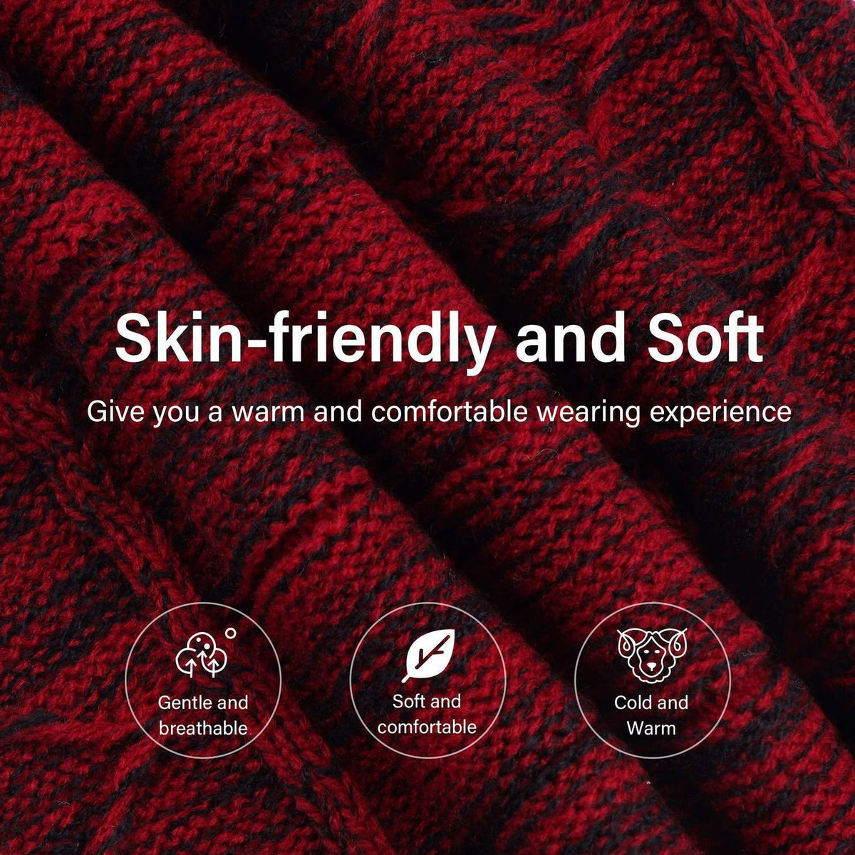 Winter Mütze & Schal Set Herren Warm Beanie Loop Schal Rotwein