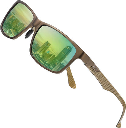 Polarisierte Herren Sonnenbrille Rechteck Metallrahmen UV400 CAT 3