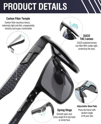 Polarisierte Herren Sonnenbrille Rechteckig Metallrahmen Kohlefaser