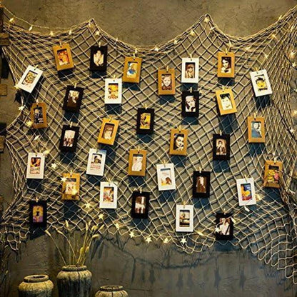 Fischernetz Wanddeko mit Klammern – DIY Foto Collage 120x120cm