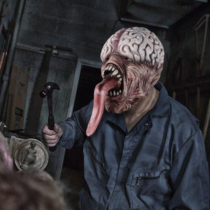 Zombie Maske Horror Lange Zunge Gehirn Halloween Kostümparty