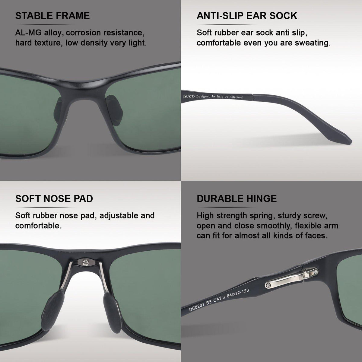 DUCO Polarisierte Sport-Sonnenbrille Herren Al-Mg Metallrahmen