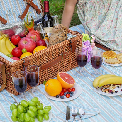 Weiden Picknickkorb Set für 4 Personen mit Besteck & Decke