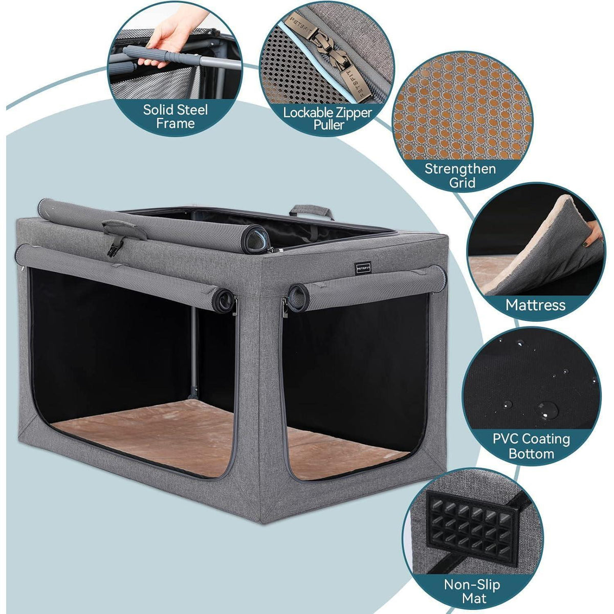 Faltbare Hundebox Grau L – Komfortabler Schlaf- & Reisekennel