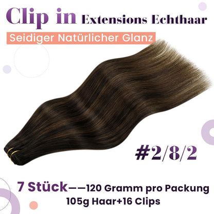 Echthaar Clip-in Braun Balayage Haarverlängerung 50cm