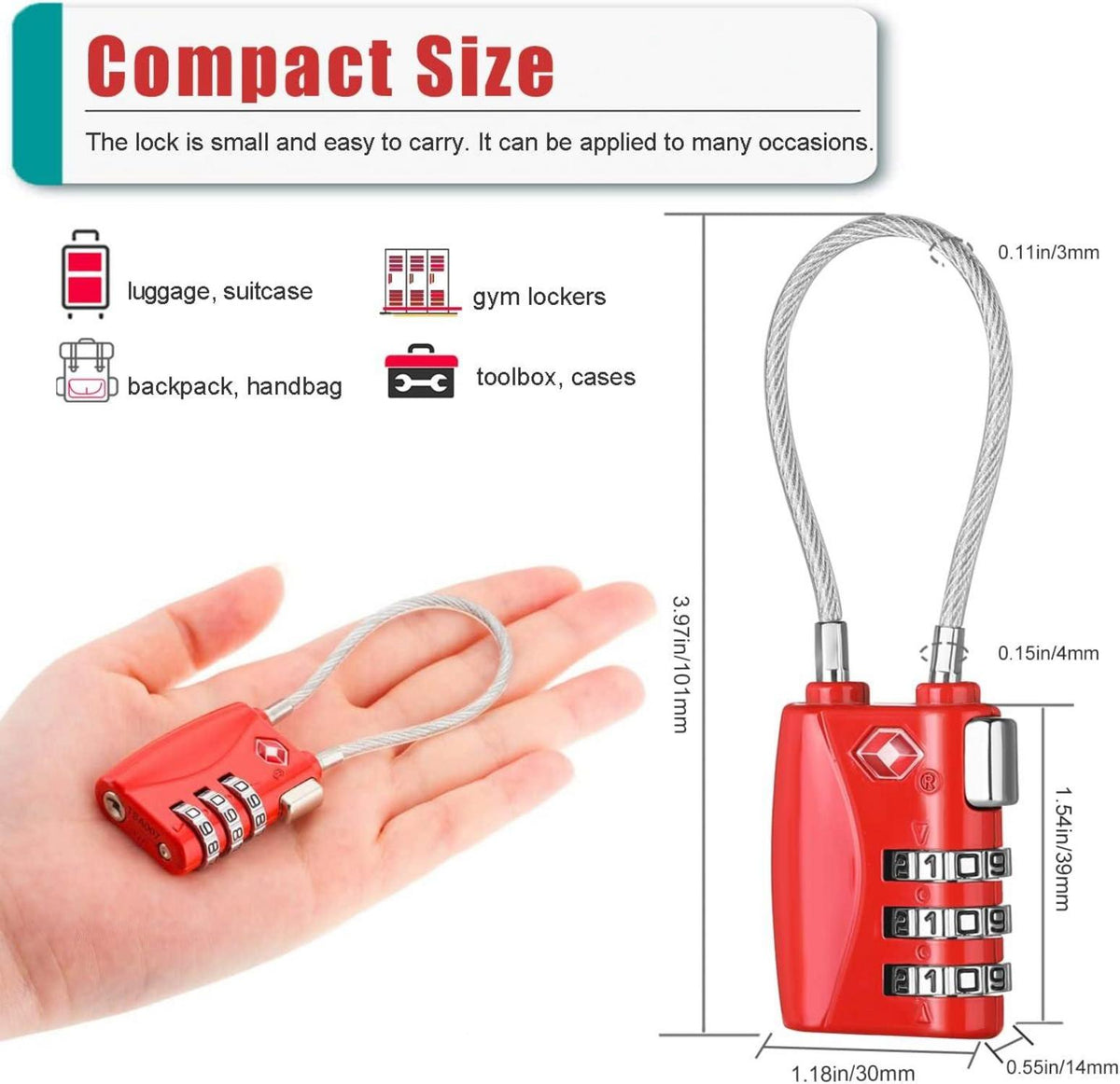 TSA Koffer Zahlenschloss 3-stellig Rot 2er Set Magnet
