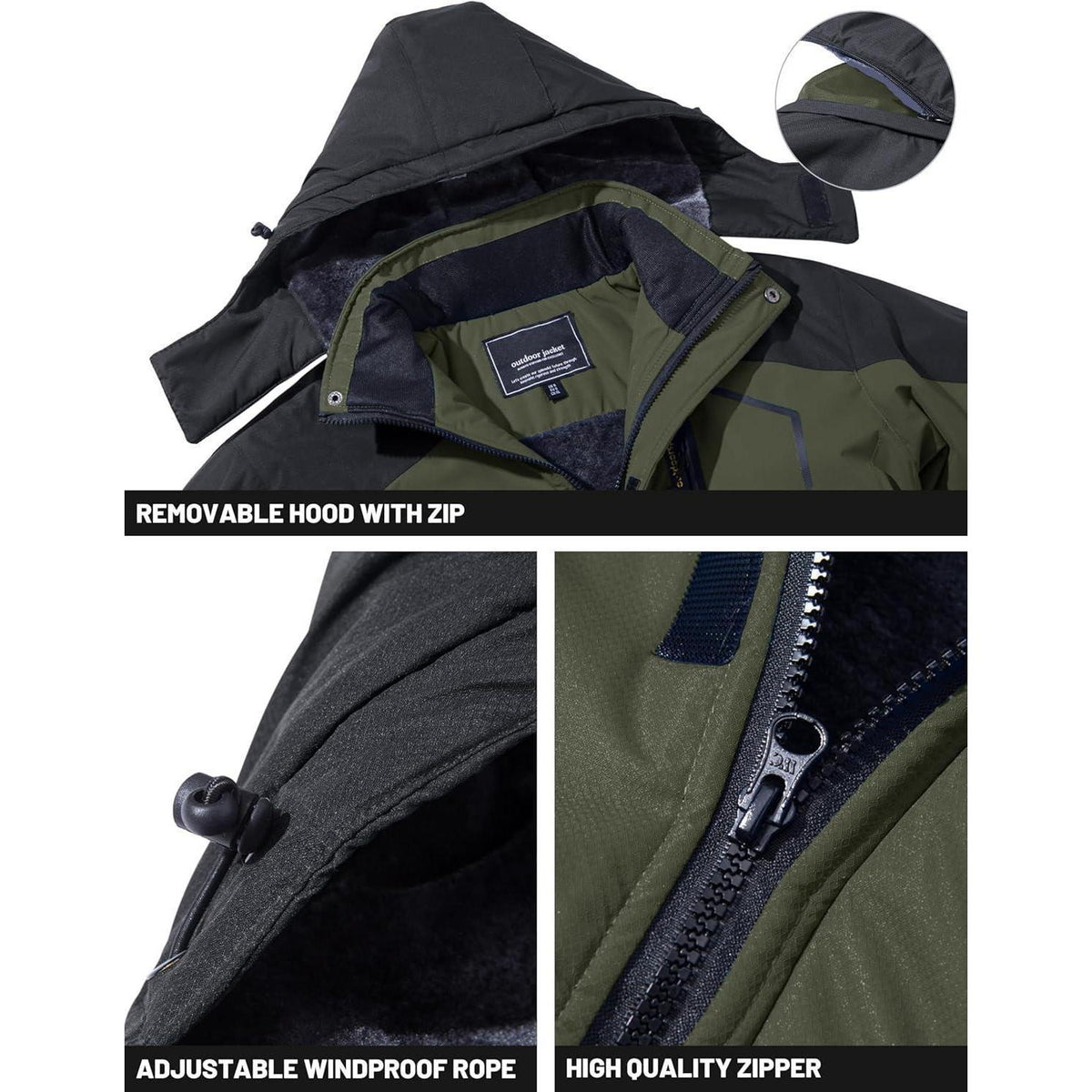 Herren Winterjacke wasserdicht warm gefüttert Armeegrün XL