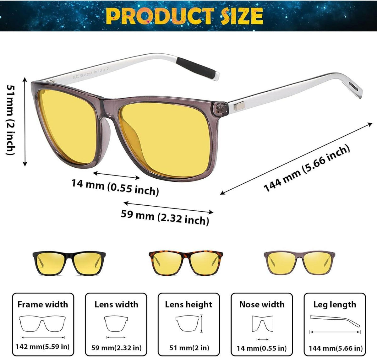 DUCO Nachtsichtbrille Gelb Polarisiert Autofahrer HD