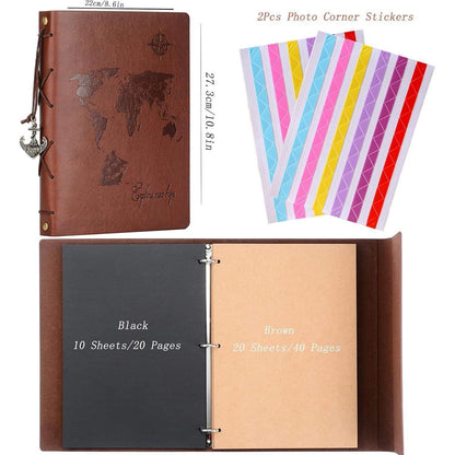 Fotoalbum Scrapbook Weltkarte 60 Seiten Braun in Lederoptik