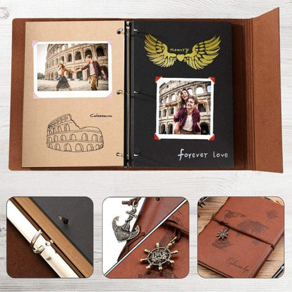 Fotoalbum Scrapbook Weltkarte 60 Seiten Braun in Lederoptik