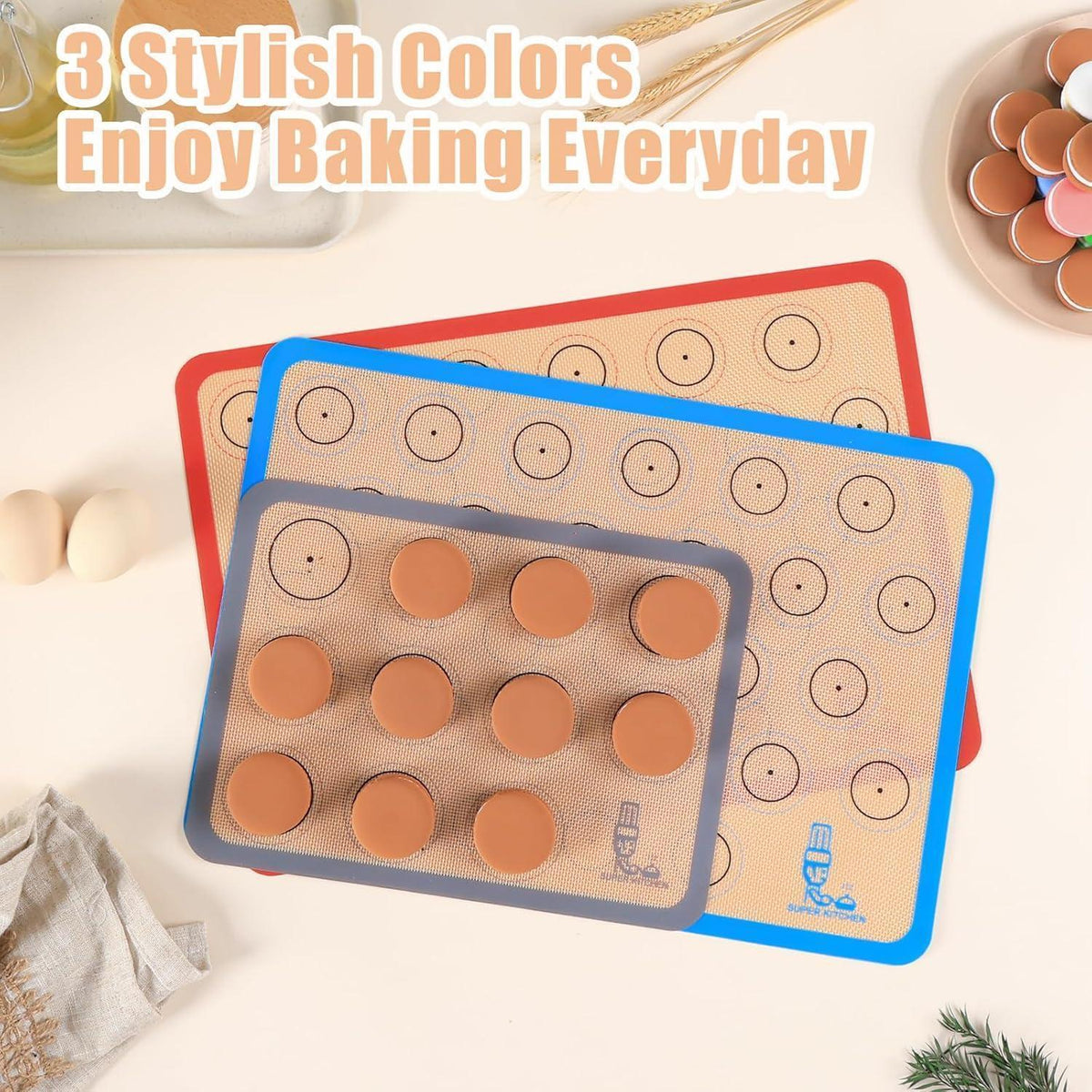 Silikon Backmatte 3er Set für Macarons & Brot, Antihaft