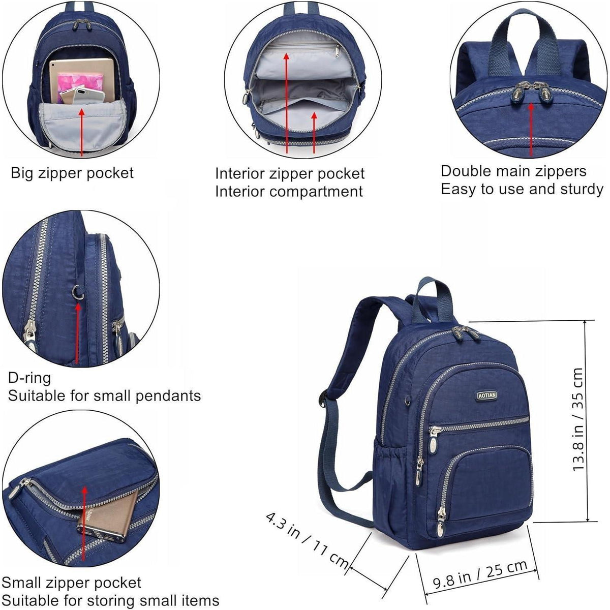 Damen Rucksack Nylon Leicht 9L Brunet Blau Tagesrucksack