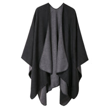 Vintage Farbblock Schal Wrap Poncho Damen Übergroß Schwarz