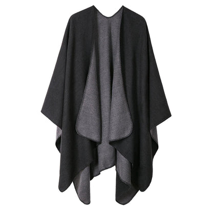 Vintage Farbblock Schal Wrap Poncho Damen Übergroß Schwarz