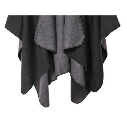 Vintage Farbblock Schal Wrap Poncho Damen Übergroß Schwarz