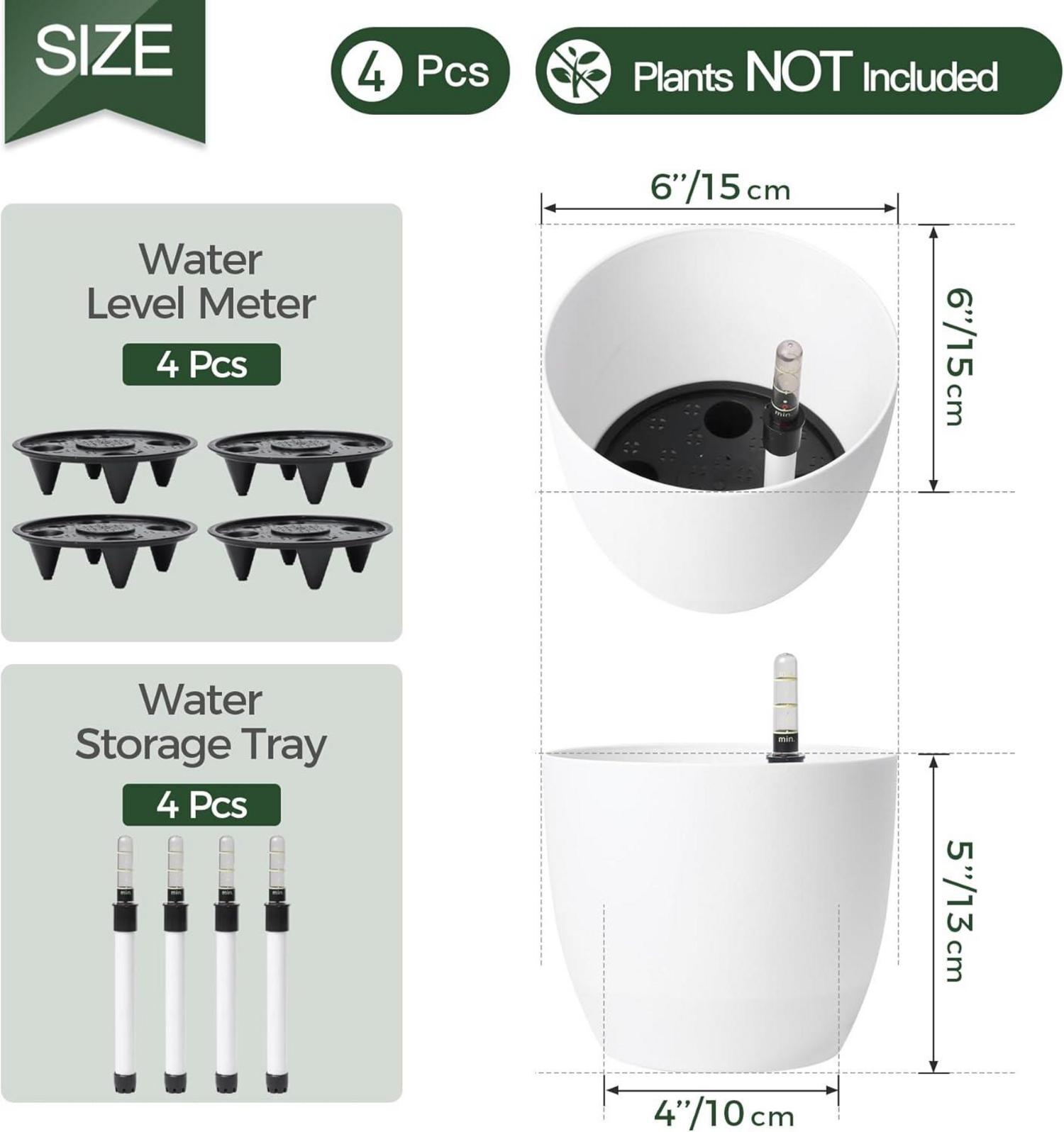 Selbstwässernder Blumentopf 4er-Set 15cm Weiß mit Wasseranzeiger