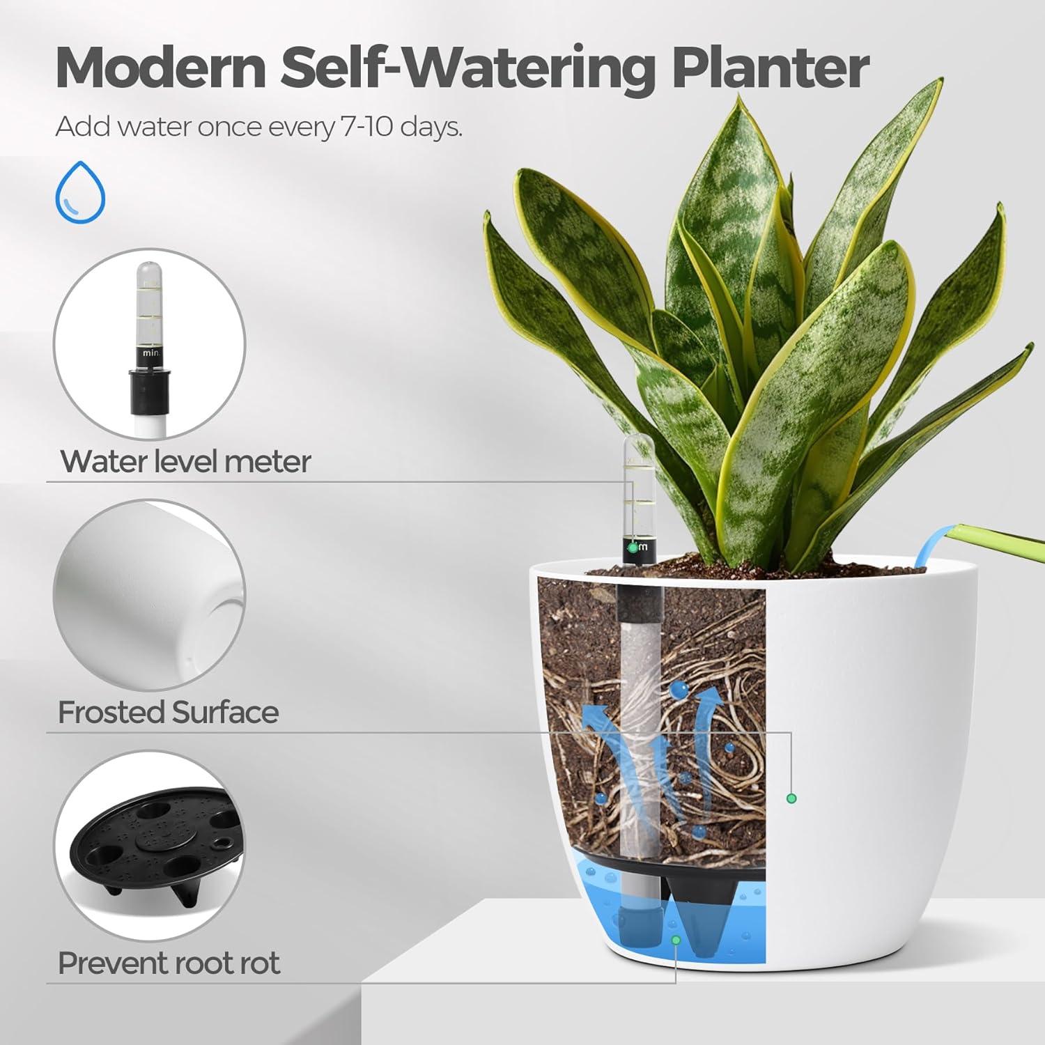 15cm Selbstwässernder Blumentopf mit Wasseranzeiger Weiß 4er-Set
