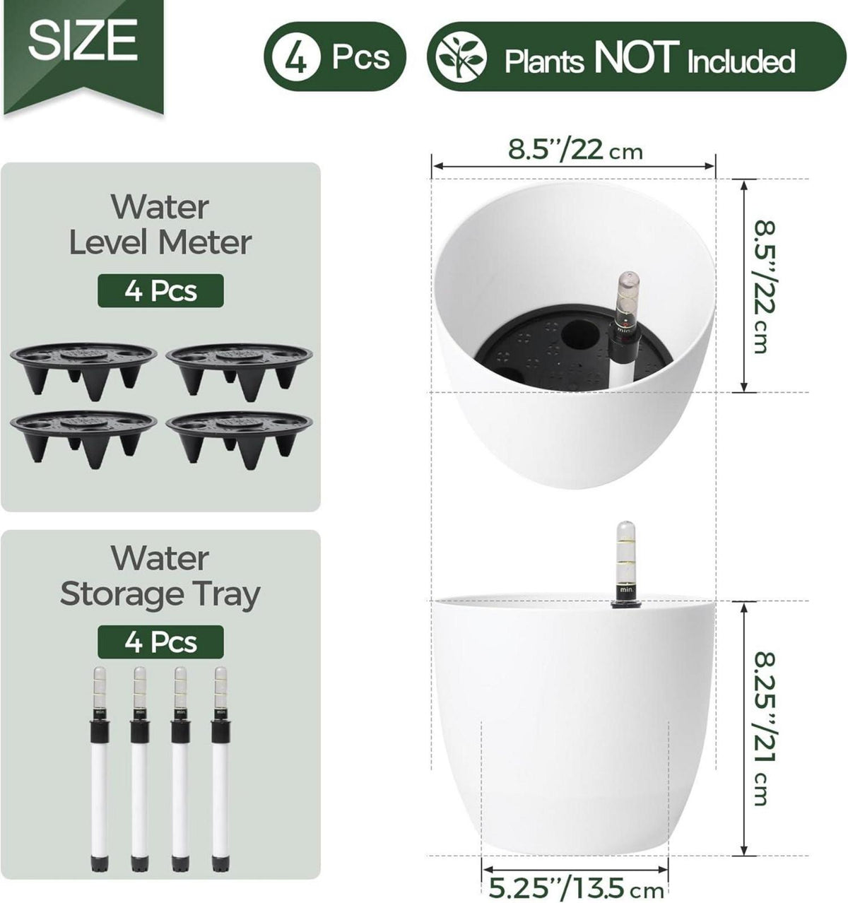 Selbstwässernder Blumentopf 22cm Weiß 4er-Set für Innen & Außen