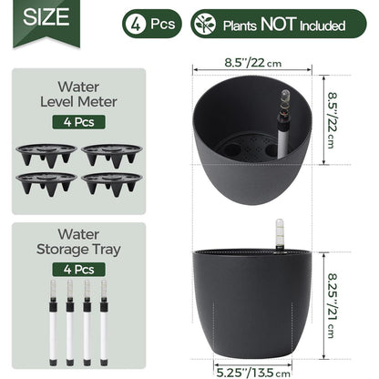 Selbstwässernder Blumentopf 22cm Schwarz 4er-Set - Indoor