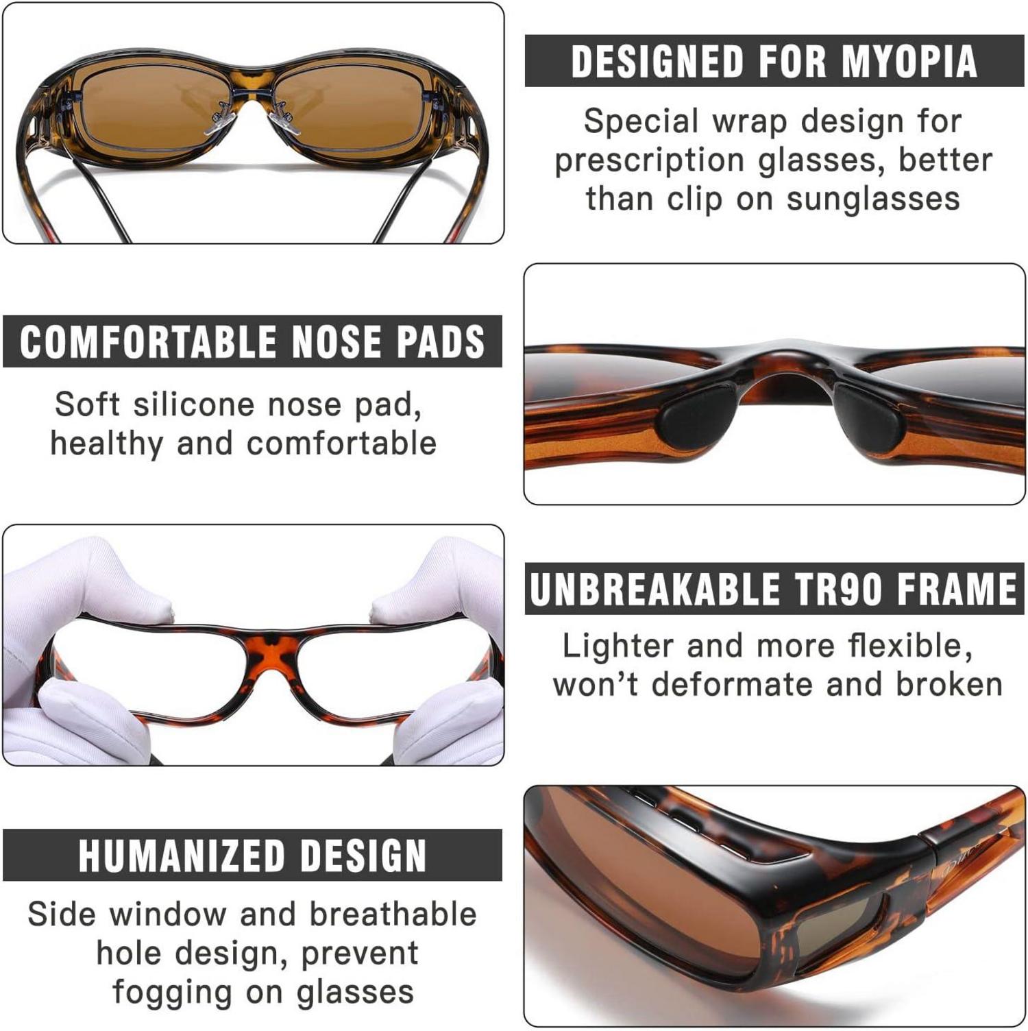 Polarisierte Sonnenbrille Überbrille UV400 Schutz für Brillenträger Fit-over Größe M - Tortoise