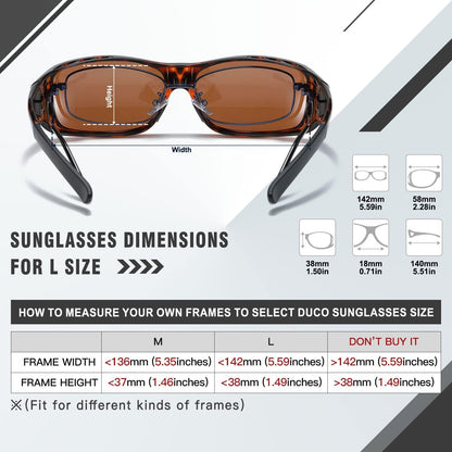 DUCO Polarisierte Überbrille Fit-over Sonnenbrille UV400 Schutz L - Tortoise