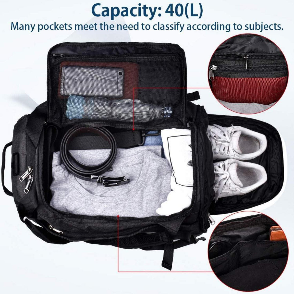 Sporttasche Männer Reisetasche mit Schuhfach Gym Fitness Rucksack-Funktion 40 Liter Weekender