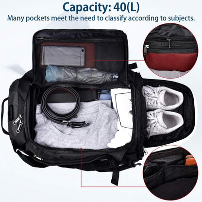 Sporttasche Männer Reisetasche mit Schuhfach Gym Fitness Rucksack-Funktion 40 Liter Weekender