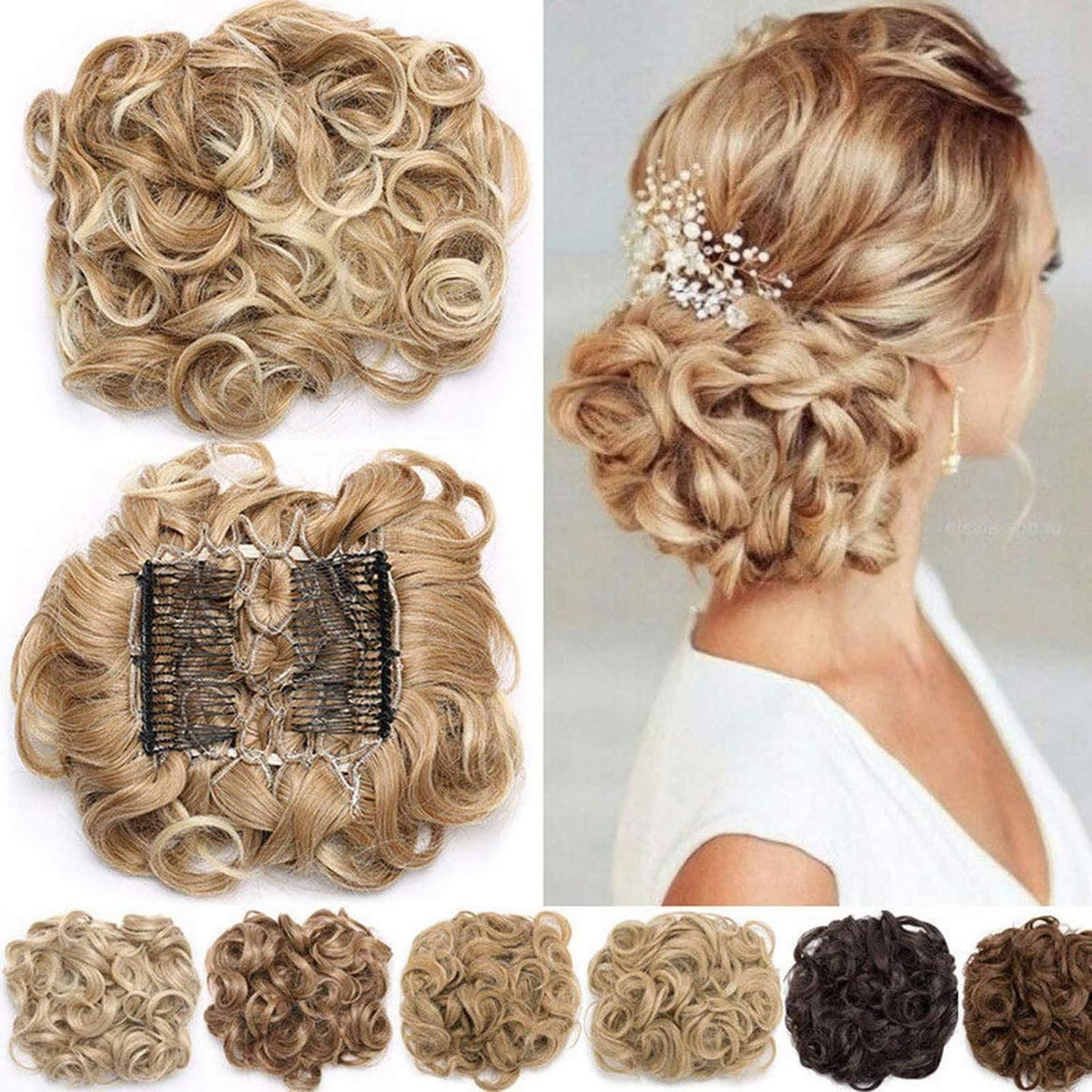 Haarteil Dutt Zopf Pferdeschwanz Aschblond Mix Bleichblond