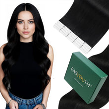 Schwarz Tape-In Haarverlängerung Echthaar 60cm - 50g
