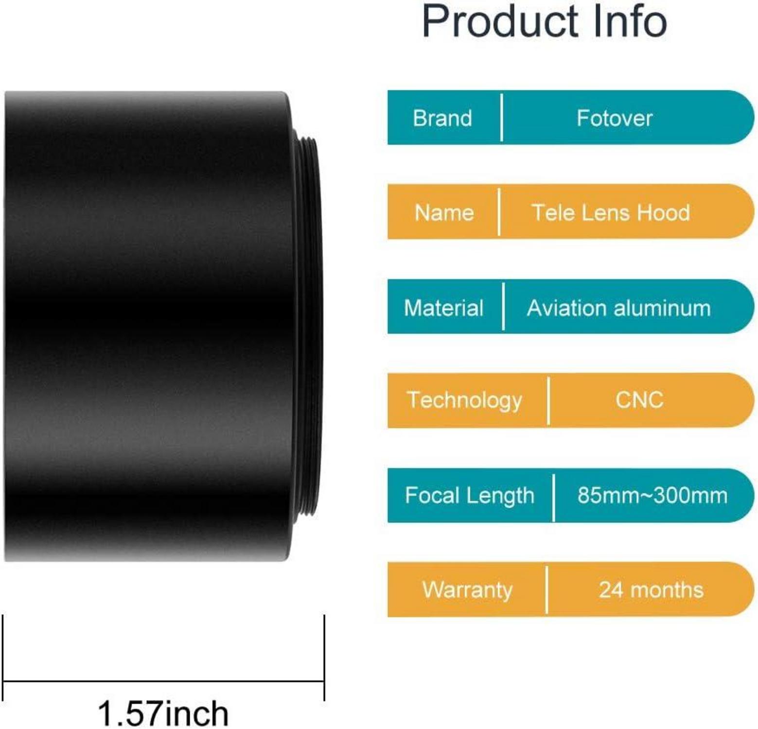 Fotover 52mm Metall Tele Gegenlichtblende Center Pinch für Kamera