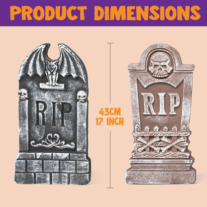 Gruselige Halloween Grabsteine Set 5 Stück 43cm Schaumstoff mit Metallstangen