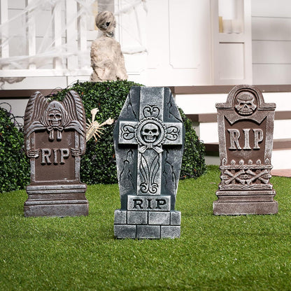 5 Stück 43cm Halloween Schaumstoff Grabsteine mit Metall Bodenspitze