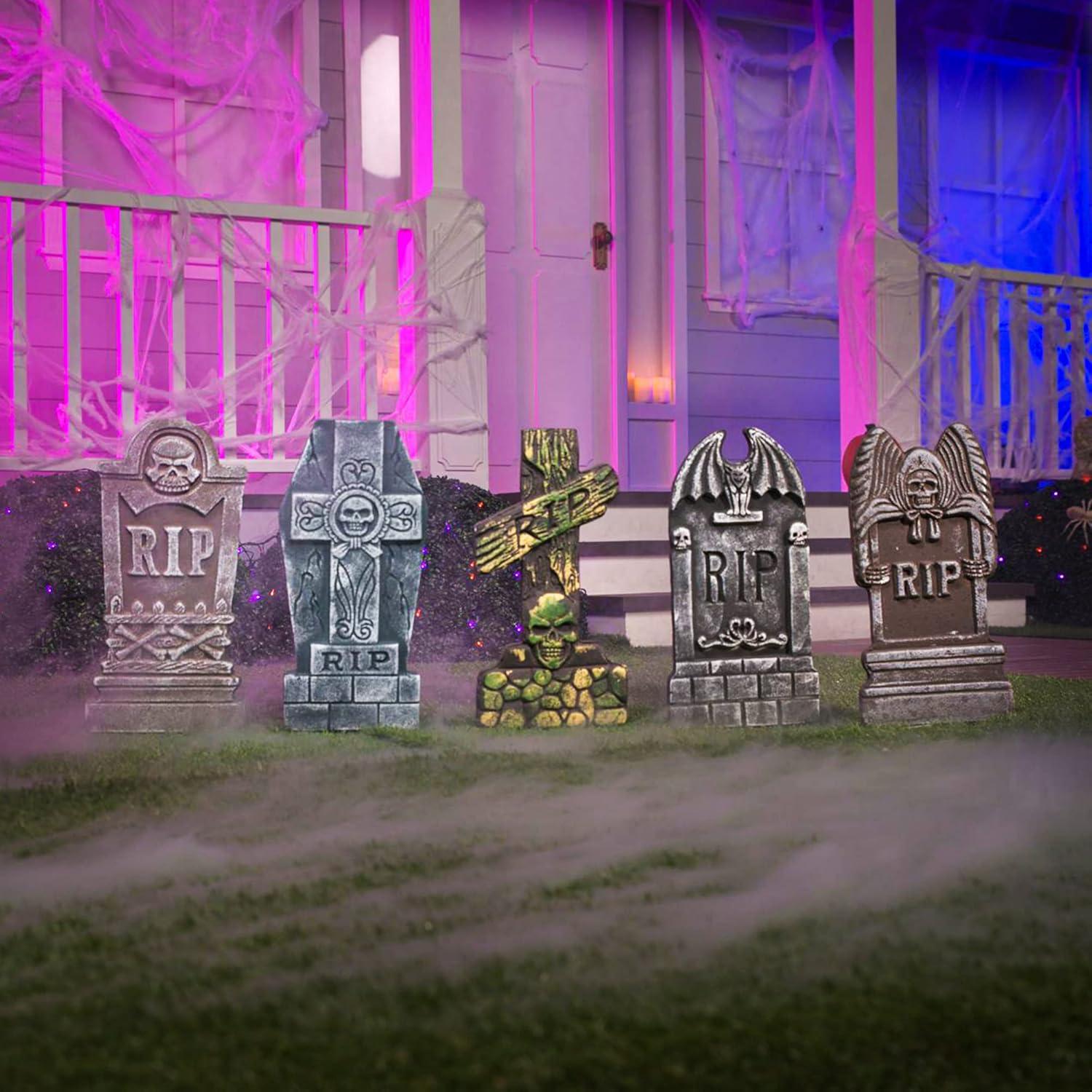 Gruselige Halloween Grabsteine Set 5 Stück 43cm Schaumstoff mit Metallstangen