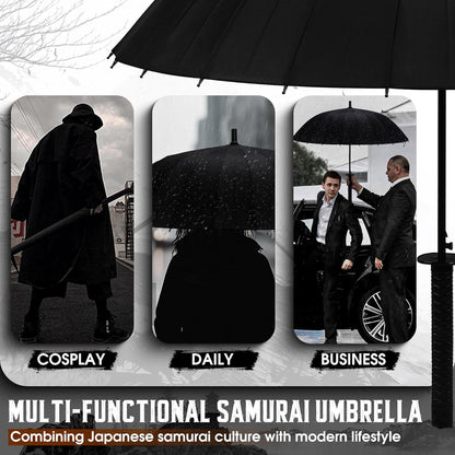 Samurai Schwert Regenschirm mit langem Griff, Sturmfest, 24 Rippen