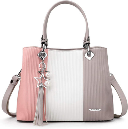 Damen Handtasche Gestreift Multifunktional Umhängetasche mit vielen