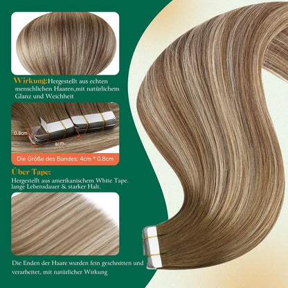 Echthaar Tape Extensions Braun Dunkelbraun Mix