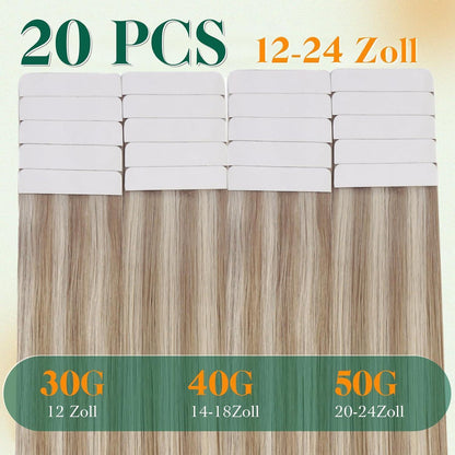 Balayage Haarverlängerung Tape-In 40cm Aschblond/Hellblond