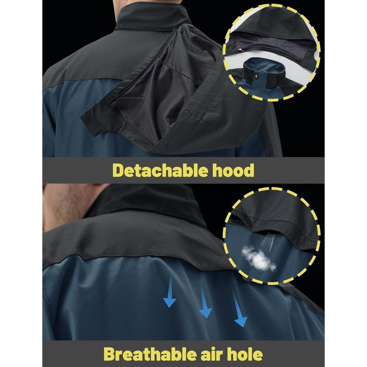 Herren Übergangsjacke wasserabweisend mit abnehmbarer Kapuze Marine Blau