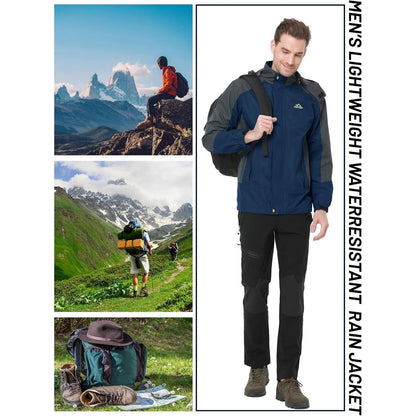 Herren Übergangsjacke Wasserabweisend mit Kapuze Marine Blau XXL