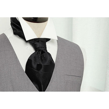 Herren Ascot Krawattenschal Set Paisley Blumen Einstecktuch Schwarz