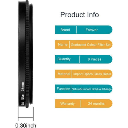 62mm Fotover Farbverlaufsfilter Set mit 9 Filtern + Taschen