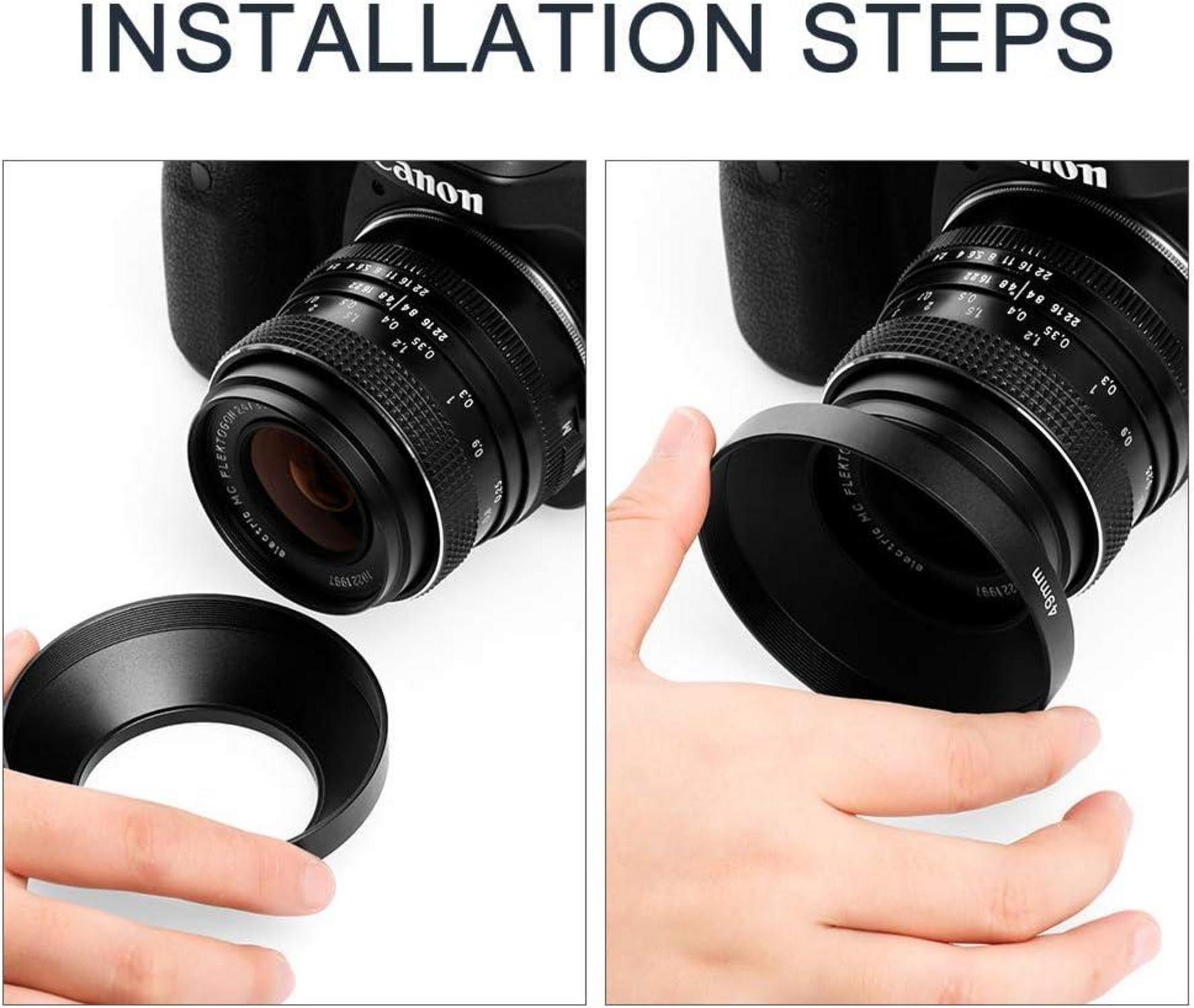 62mm Universal Metall Sonnenblende mit Objektivdeckel für Kamera + Putztuch