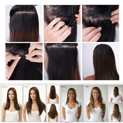 Gewellte Haarverlängerung Mittelbraun 60cm – Clip-in Haarteil