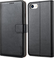 iPhone SE 2022 Schwarz Leder Flip Hülle mit Standfunktion