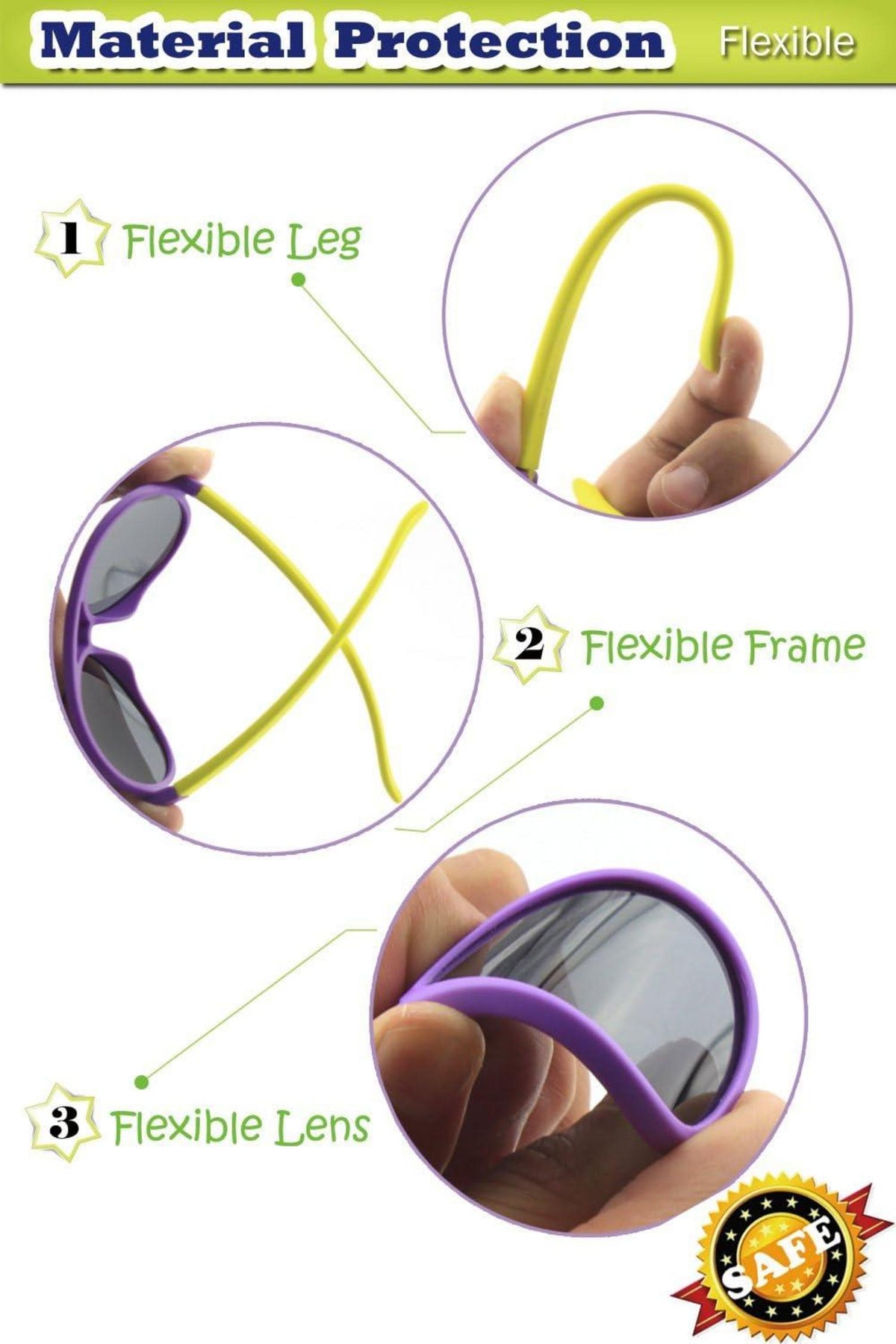Kinder Polarisierte Fliegerbrille Gummi Flexible Pilotenbrille für Baby 3-6