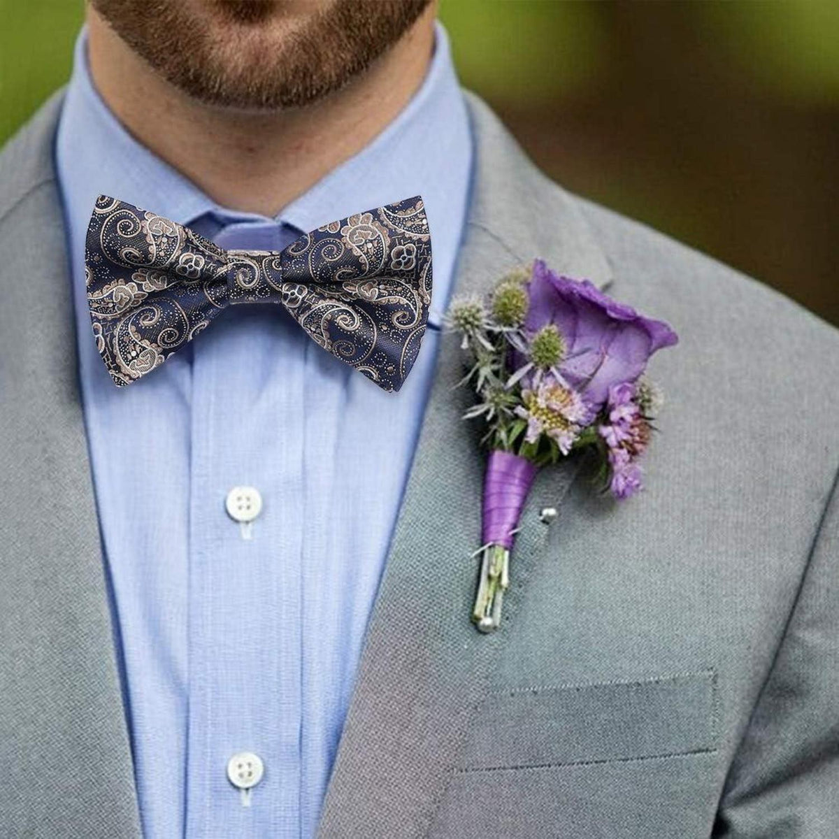 Herren Fliege vorgebunden Paisley blau-golden verstellbar