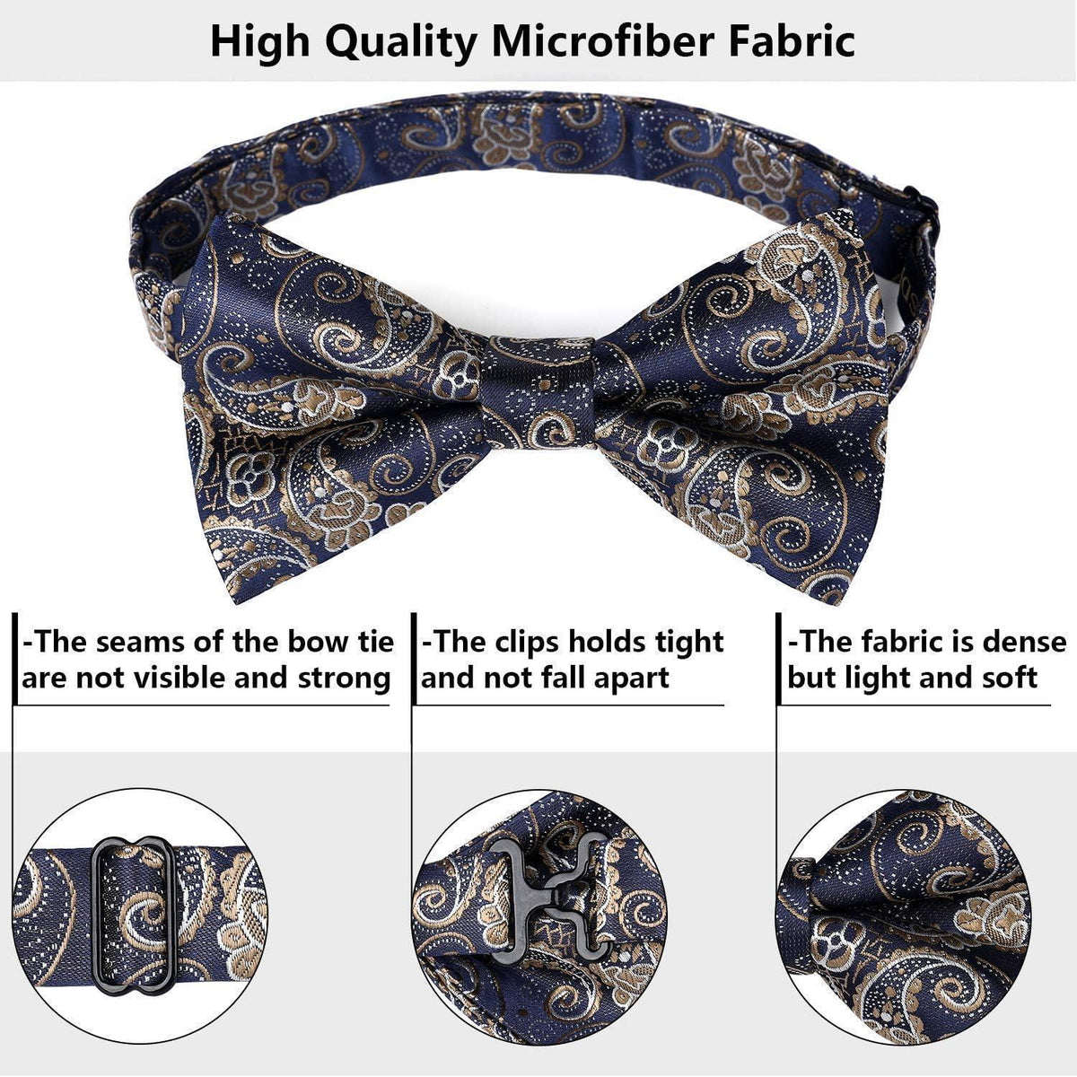 Herren Fliege vorgebunden Paisley blau-golden verstellbar