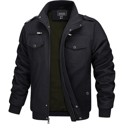 Herren Übergangsjacke Cargo Militärjacke mit Taschen Schwarz
